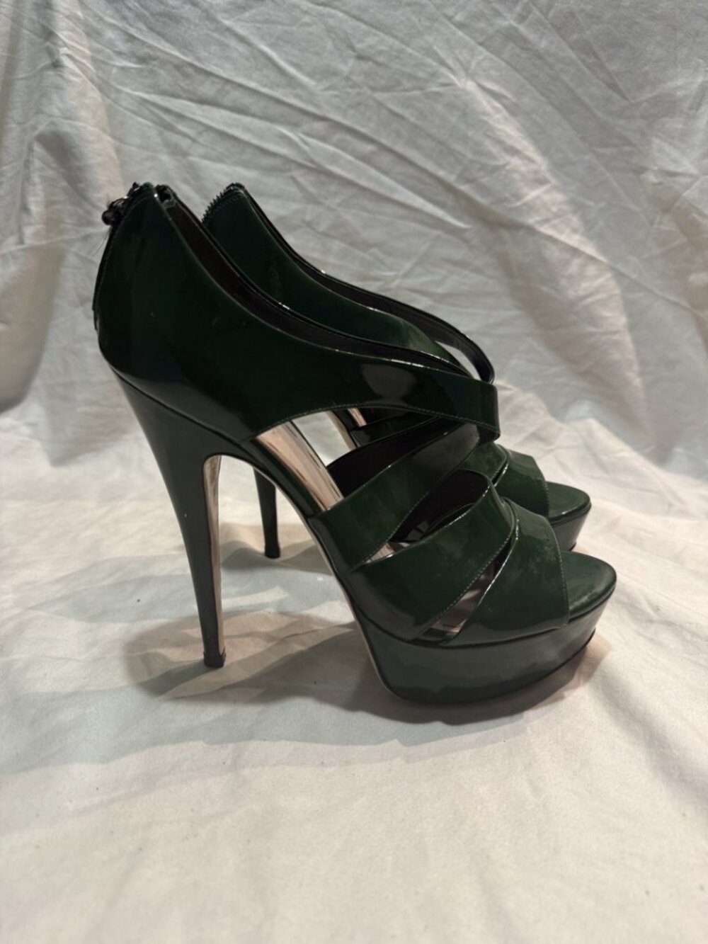 Miu Miu Forest Green Patent Platform Peep-Toe Sandal Size 40 EU Made in Italy